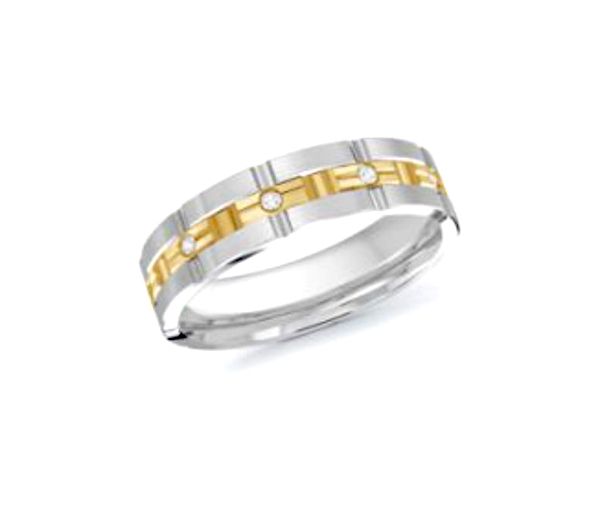 JONC POUR HOMME EN OR 2 TONS SERTI DE DIAMANTS CONFORT FIT